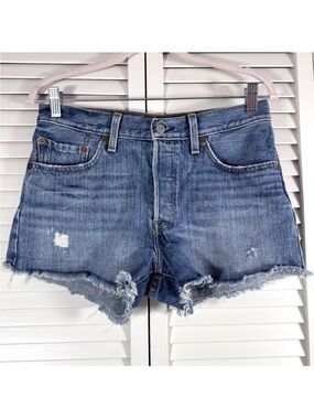Levi's 501 Distressed Fried Hem Blue Jean Shorts Festival Size 27
